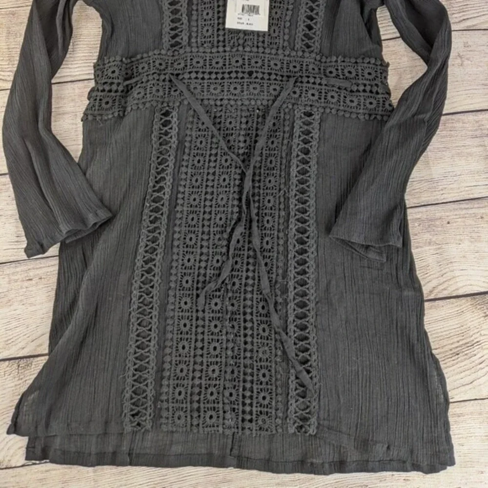 Raviya‎ Crochet Tunic Swimsuit Cover-Up Size Large Black Long Sleeve NEW